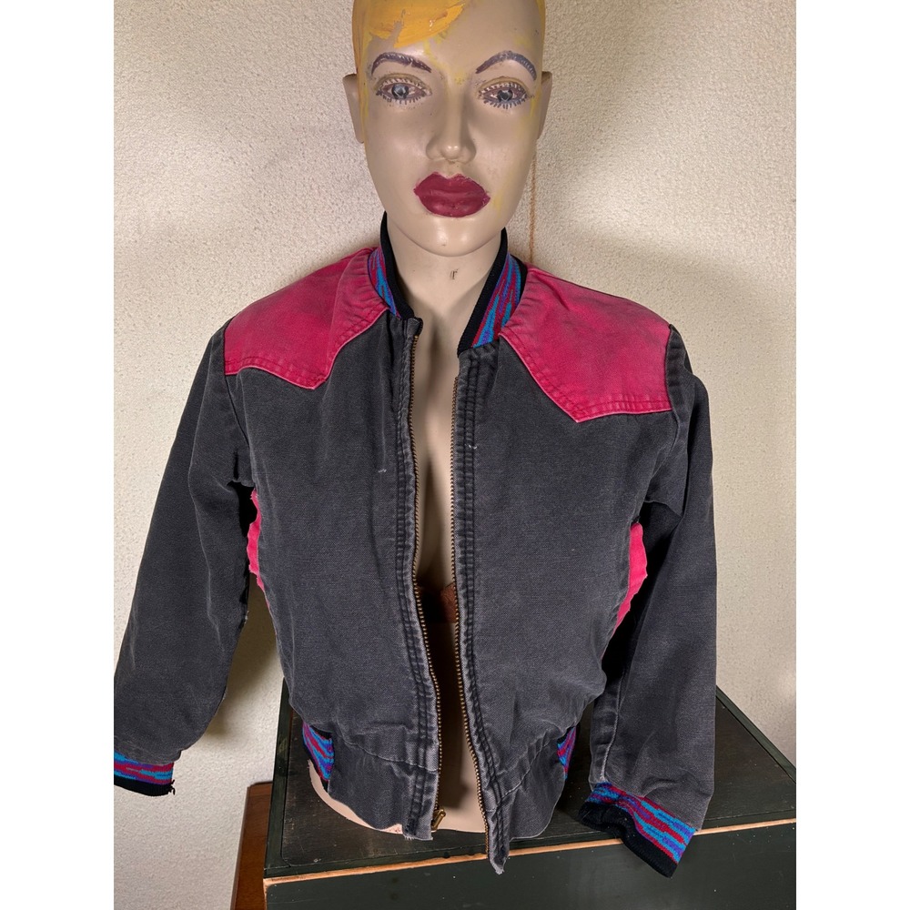 Smith Saddle King Western Bomber Jacket Youth XS Gray Pink Canvas Vintage Style